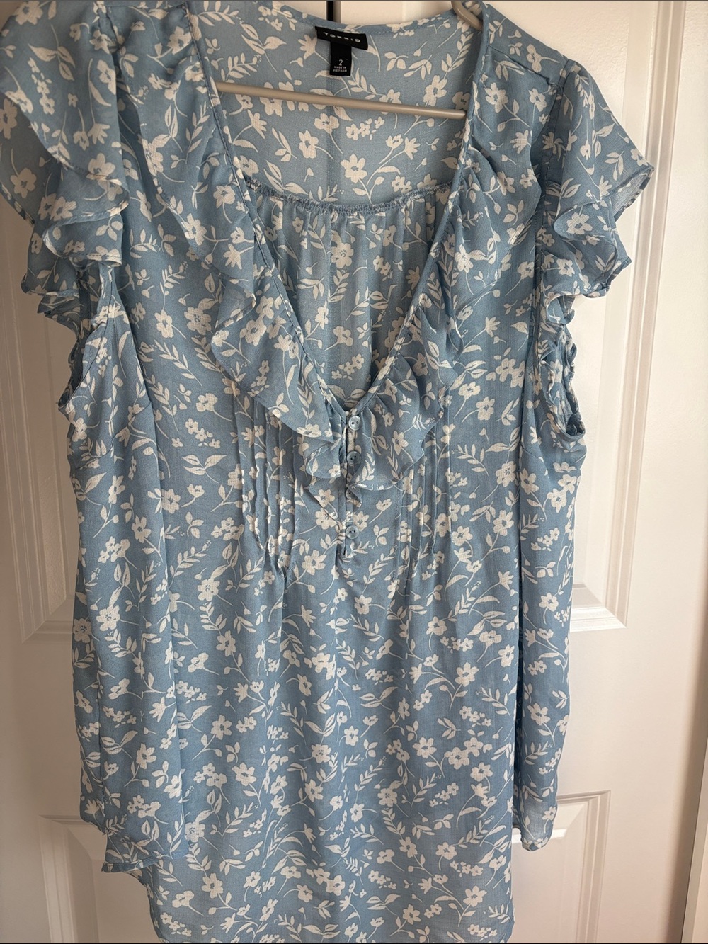 torrid Light Blue Floral Ruffle Front Blouse